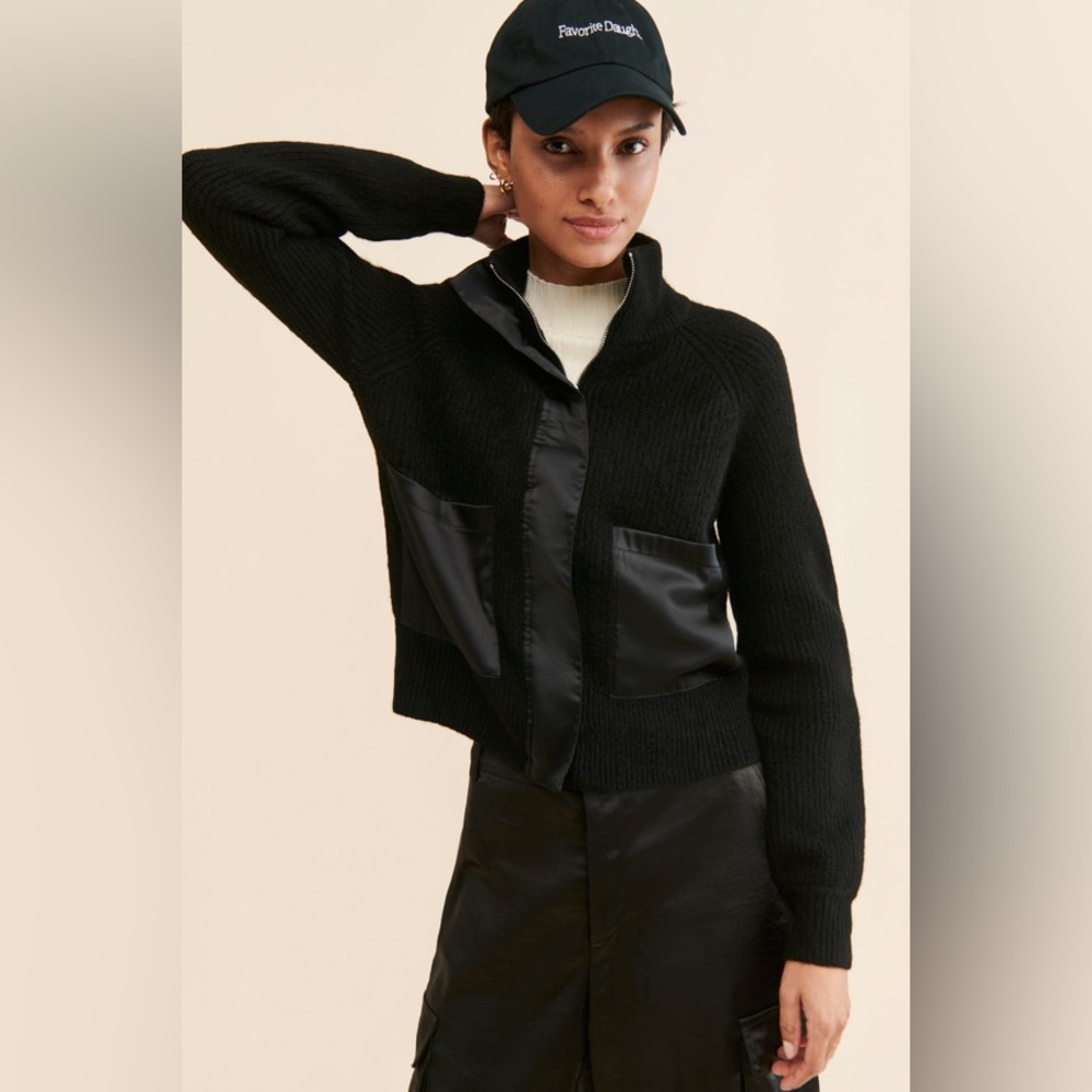 Nuuly Mixed Media Zip-Up Sweater